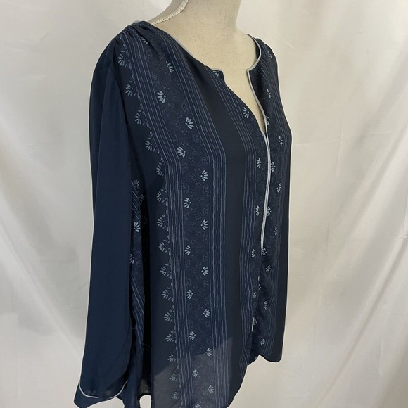 ModCloth Podcast Co Host Blouse Navy Floral Top Size 2X Plus - Picture 4 of 6